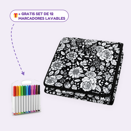 Manta Kolora diseño Flores con set de 12 marcadores lavables de regalo
